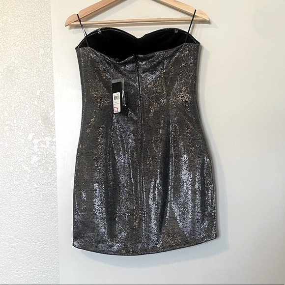 NWT—Guess gunmetal multi strapless lurex bonded mini dress, Medium - Picture 4 of 11